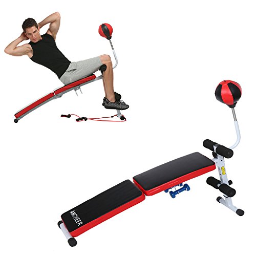 Ancheer Klappbare höhenverstellbare Sit-up Bank Bauchtrainer Rückentrainer Hantelbank mit Boxbirne Punching