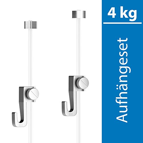 Aufhängeset 4kg - 2 Bilderhaken und 2 Perlonseil mit Gleiter für Bilderschienen Galerieschienen