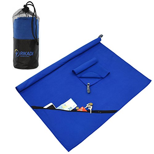 2er Set Outdoor Mikrofaser Handtücher + EXTRA große Reißverschluss-Ecktasche - [75x145cm & 40x60cm] - schnelltrocknend Premium Mikrofaser Reisehandtuch - Mikrofaser Handtuch, Sport, Reise, Sporthandtuch, Badetuch, Microfaser Handtuch groß u. klein inkl. Transportbeutel