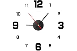MIGTEC Reloj de Pared Silencioso y Adhesivo. Reloj Decorativo de 40 cm de diámetro. Moderno, sin Marco, para Pasillo para Salón, Oficina, Dormitorio, Cocina. Pila Incluida! Negro.