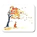 Price comparison product image Mouse pad Watercolor Autumn Tree with Yellow and Orange Leaves and Red Fluffy Cute Fox on White Leaf Fall with Wind Office Supplies mouses pad Mousepad