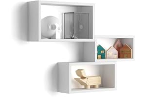 MOBILI FIVER, Lot de 3 Cubes muraux rectangulaires, Giuditta, Blanc Mat, Made in Italy