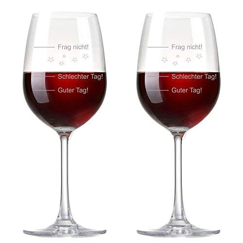 van Hoogen Premium Vino Cristal, Vidrio de ánimo Buen día, Mal día. - fragmenta No, 365 ML con Grabado Rojo Vino Cristal/Vino Blanco Cristal - Regalo, 2er Set Weingläser