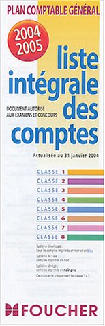 Plan comptable général 2004-2005 : Liste intégrale des comptes (dépliant plastifié)