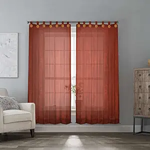 HIPPO Light Filtering Loop Curtains Ideal for Office, Living Room, Kitchen, Balcony - Kids & Pets Friendly - Suitable Window Curtains for 4.5 ft - Brown Color