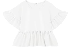 KAKU NANU Tee Shirt Fille 3-10 Ans Coton L'Été Respirant T-Shirt Uni Rouge Blanc Rose Bleu