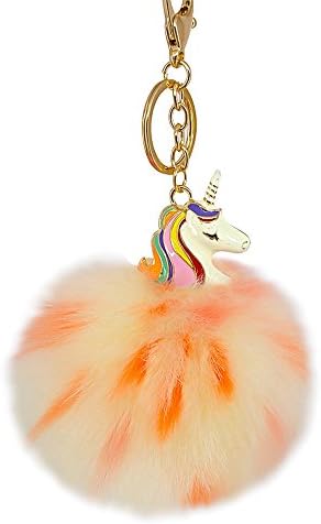 Beautydecor Bag Hang Decor Unicorn Fluffy Artificial Fur Pompom Pendant Key Chain Key Ring (12#)