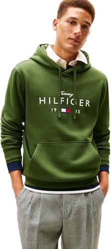 Tommy Hilfiger Felpa con Cappuccio da Uomo Brand Love Big Hilfiger MW0MW41427, Verde, M, Verde (Pino mugo), M