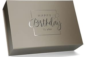 ideas in boxes Premium Geschenkbox Geburtstag, Geschenkkarton, Magnetbox, Magnetfaltbox, Geschenkverpackung für Geburtstag mit Schriftzug, 33x22x10cm, Taupe matt mit Silber