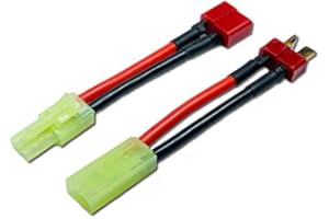 VUNIVERSUM Set di 2 cavi adattatori, 1 paio di 2 pin, mini Tamiya su T-Dean T-Plug Deans, spina a T e femmina, adattatore da 14 AWG