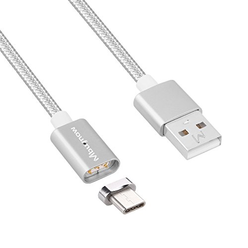 Mbuynow Type-C Chargeur USB C  ble Magn  tique 3A Nylon Tress   de donn   charge rapide pour Samsung Galaxy S8   S8 Plus  nouveau MacBook Pro  Google Pixel et autres Appareils Type C  Argent 