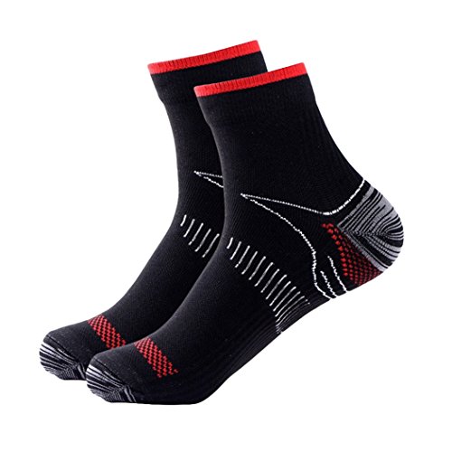 ZHOUBA Unisex Veins Compression Socks for Plantar Fasciitis Heel Spurs Arch Pain Sports - Black + Red