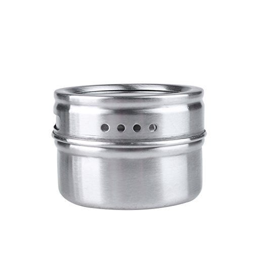 6 Stück Gewürz-Gläser Magnetische Edelstahl-Würze-Topf mit mit Trestle & Rotating Transparent Deckel von Xuanlan Küche Außengrill (Edelstahl) (Viereckig) - 4