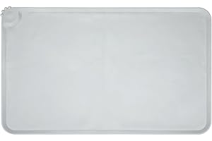 YSQEVN Alfombrilla de Alimentación para Perro o Gato 48 x 30 cm Antideslizante Tapetes de Silicona para Comer Impermeable Alfombrilla de Comida para Mascota Gris