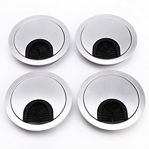 SurePromise One Stop Solution for Sourcing 4X Passe câble Fil pour Bureau métal argenté avec Brosse Noir diamètre 58mm/68mm Mat