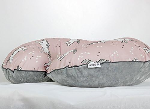 Unicorn Boppy Cover Handmade Nursing Pillow for Girl Cotton Minky Cover With Zipper Gray Rose