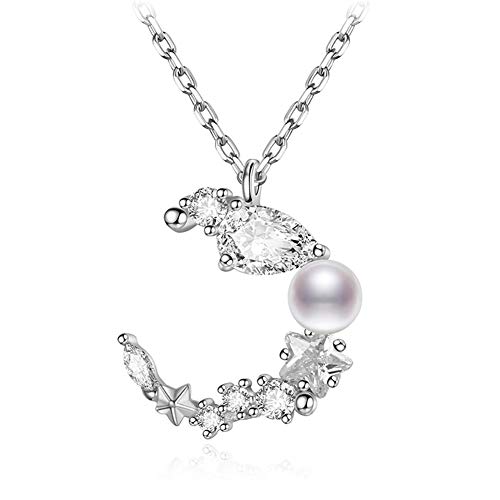 Preisvergleich Produktbild YinXX Mond Eingelegte Perlen-Zirkon-Anhänger-Halskette, Weibliches Zubehör