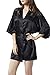Produktbild Damen Kimono Satin Morgenmantel Nachtmantel Unterkleid Robe Schlafanzug Nachtwäsche Spitze Blumen V Ausschnitt mit Gürtel M-Mala®, S, 9253 Schwarz