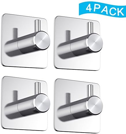 WinArrow 4 Pcs Self Adhesive Hooks 3M Stainless Steel Water-proof Hanger Non-fading Traceless Hooks High Viscosity Powerful Hooks Rust-proof Durable Wall Hooks for Kitchen Bathroom Bedroom
