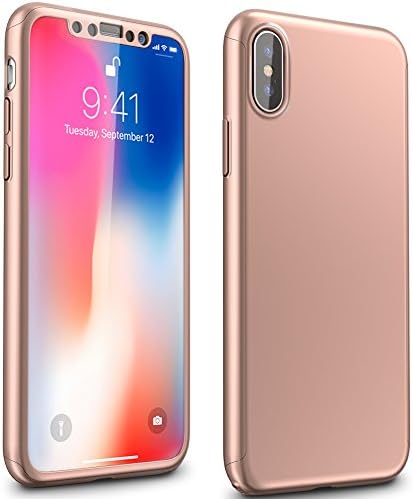 iPhone X / 10 Case, HOOGOOD Ultra Light Slim PC Material iPhone 10 Cover with 360 Degree All-inclusive, Fully Protective Phone Shell for 5.8 Inches Apple iPhone X, Bonus a Screen Protector (Rose Gold)