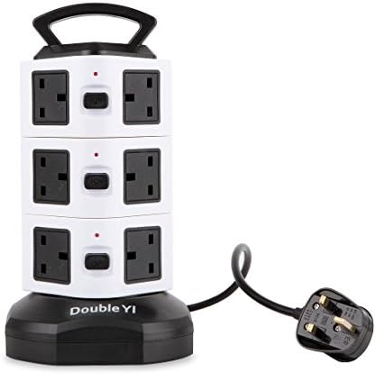 DoubleYI 12 Way Outlet Extension Lead Power Strip Surge Protector Retractable 3m/9.8Ft Power Socket (White-12)