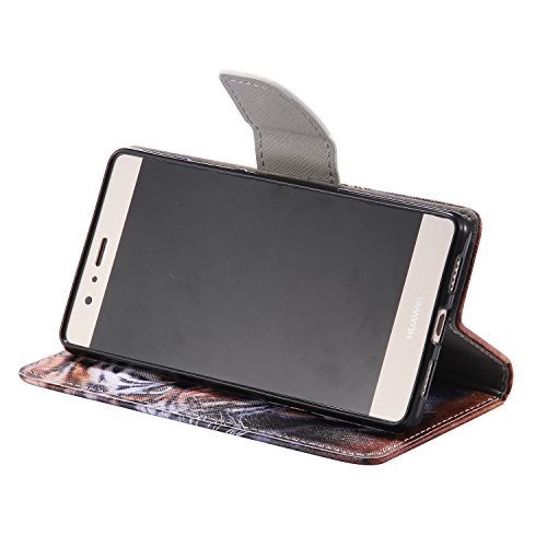 Feeltech HUAWEI P9 Lite Hülle [Berühren Sie Stift] Elegant PU Leder Tasche Magnetverschluss Ultra Schlanke hülle Gemalte Colour Muster Design Mit Back Cover Etui Skin Shell Purse hülle Standfunktion Kredit Kartenfächer Folio Mit Karten Geldscheinfach im Bookstyle Schale Für HUAWEI P9 Lite – Tiger - 5