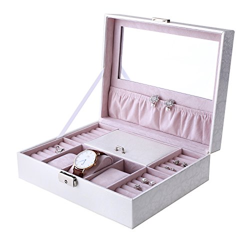 B.Catcher Schmuck Box PU Leder abschließbar Jewelry Organizer Großer Speicher Fall - 2
