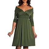 ◑‿◑ JUSTSELL Kleider für Damen,Frauen Lange Ärmel Shirt V-Ausschnitt Kleider Einfarbig Kleider Falten Party Kleider