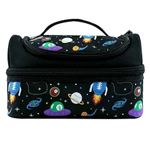SMILY KIDDOS Polyester Dual Slot Lunch Bag for Boys & Girls (Black)