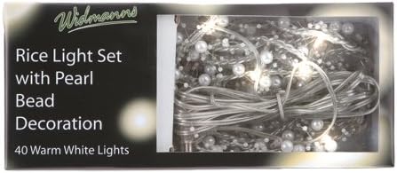 Brite Ideas Festive 40 Bulb Rice Lights with Pearl Bead Decoration