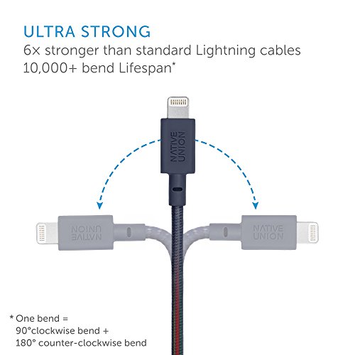 Native Union BELT Kabel – 1.2 Meter Ultra-Starkes Verstärktes [Apple MFi-Zertifiziert] Lightning auf USB-Ladekabel mit Lederband (Marine) - 2