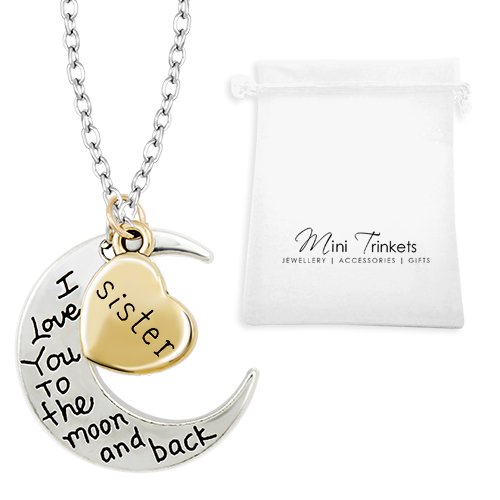 Gold / Silver I Love You To The Moon & Back Necklace Pendant Charm Gift Present (Sister)