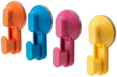 STUGVIK Hook with Suction Cup, Assorted Colours, Pack of 4, Maximum load/hook: 1 kg, With suction cups that grips smooth surfaces.