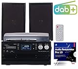 Kassettenspieler und CD-Player für Wiedergabe von Audio-CDs (CDA) • AUX-Eingang (3,5-mm-Klinke) für Wiedergabe von externen Audioquellen • Ausgangsleistung (RMS) Lautsprecher: 2x 25 Watt, Musik-Spitzenleistung: 100 Watt • Praktische Fernbedienung: für ein/aus, Lautstärke, Stummschaltung, Musik-Modus, Musik-Widergabe, Klang-Effekte, Menü-Informationen und Sender-Speicher • Zum Entfernen von Knistern, Knacken und Rauschen