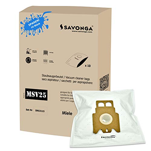savonga SV25 10/20 - Bolsa para aspiradora compatible con Miele S 771 | S8 | S195 | S8340 Ecoline | S381 | S6310 de s6350 uvm. + Filtro de Motor + Micro Filtro 2. 10 Beutel für Miele S 771