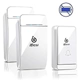 Sonnette sans Fil Pas Besoin de Piles, iBesi Étanche Carillon Electronique avec 2 récepteurs Voyant LED Carillon de Porte 700 Pieds 38 Mélodies
