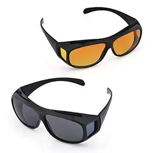 Diswa HD Vision Yellow, Black Unisex Day and Night Riding Sunglass for KTM Duke 200 - Set of 2