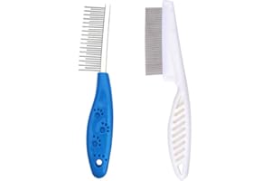 CLYHON Grzebień dla psa, kota, stalowy grzebień dla psa, metalowy, stalowy grzebień dla kotów, grzebień kota, średnio długie włosy, 2 szt. (niebieski + biały)