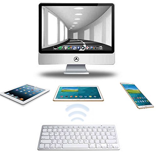 BORIYUAN Ultra dünn Bluetooth 3.0 Wireless Tastatur(Qwertz) Kabellose Deutsche Keyboard für IPad, iPhone, Samsung Galaxy Tab, Galaxy Note, Smartphones. Kompatibel mit allen iOS, Android, Mac, und Windows Geräten. Weiß - 5