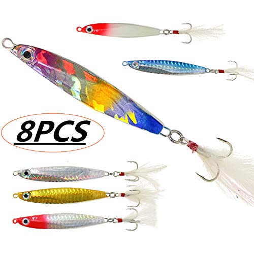 Croch 8 Pièces Jig Leurres de Pêche de Cuillères de Pêche en Métal avec la Plume pour la Truite 23g-31g