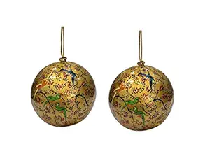 Marigold Multicolor Round Kashmiri Paper Mache Balls Hanging Ornament Tree Decorations Bird Print Floral Print