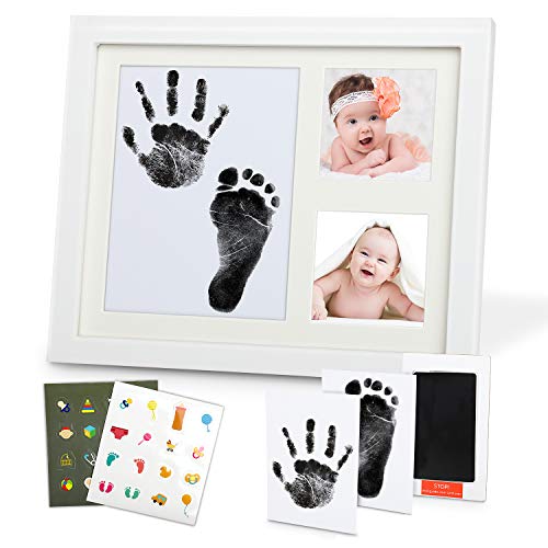 Preisvergleich Produktbild Lenbest Baby Handabdruck und Fußabdruck Gipsabdruck Set, Bilderrahmen Baby Abdruck für Neugeborene mit 1 Sauberes Touch Tinte Pad, 1 Geschenk-Box, 2 Druckkarten, 2 Aufkleber mit Insgesamt 32 Mustern