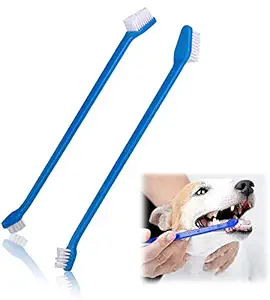 PoochBox Cleaning Dental Toothbrush Set of 2 Double Headed, for Dogs Cats Puppy (Color May Vary)
