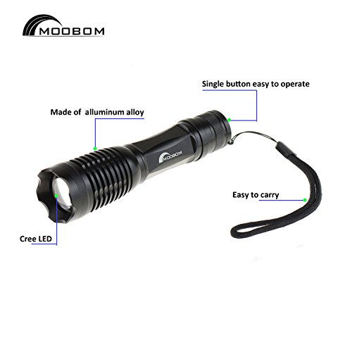 Youpin Taschenlampe, 1800 Lumen, 5 Modi, Schwarz, mit Zoom, XM-L T6, LED, Batterie 18650 - 3