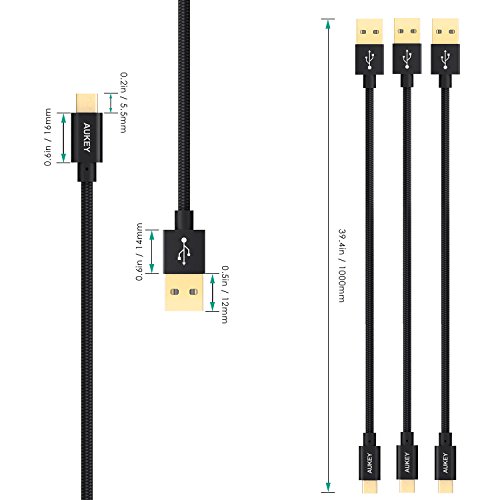 AUKEY Micro USB Ladekabel Nylon 1m*3 USB Kabel für Micro USB Geräte wie Akkus / Smartphone HUAWEI / Samsung / Sony Schwarz - 7