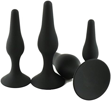 Silicone Anal Plug Kit Pleasure Butt Vibrating Vibrator Probe 4 Pcs Naughty Butt Plug Kit 100% Medical Grade Silicone Anal Trainer Beginners Kit Butt Plug Set (black)