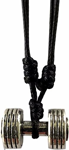 Necklace With Pendant - Choker Style Beach, Tribal, Hippie, Surfer, Rasta, Festival Jewelry for Boys and Men (Metal Dumbbell)