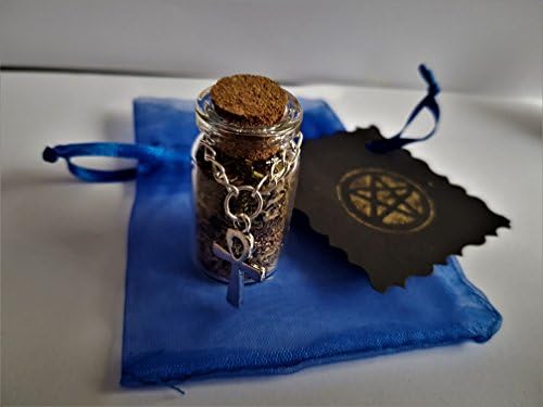Pagan Witches Bottle ~ Hand Blended Herbs &amp; Oil ~ BANISH DEPRESSION ~ Witches Glass Potent Potion Bottle ~ Symbolic Charm ~ Goddess Moon Magic ~ Gold~Black Pentagram Protection Card ~ Spiritual Gift. Celtic Wicca