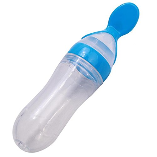 Hangqiao Feeder Bottle Squirt Baby Feeding Spoon Food Dispensing Child Weaning, Blue