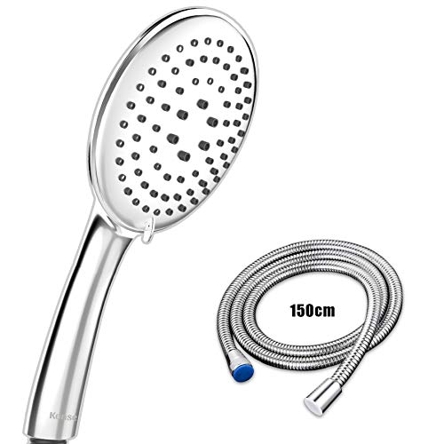 Konsen KS-602 Duschkopf mit Schlauch, wassersparender Handbrause mit einem 1,5m Edelstahl Duschschlauch, 3 Strahlarten, Chrom